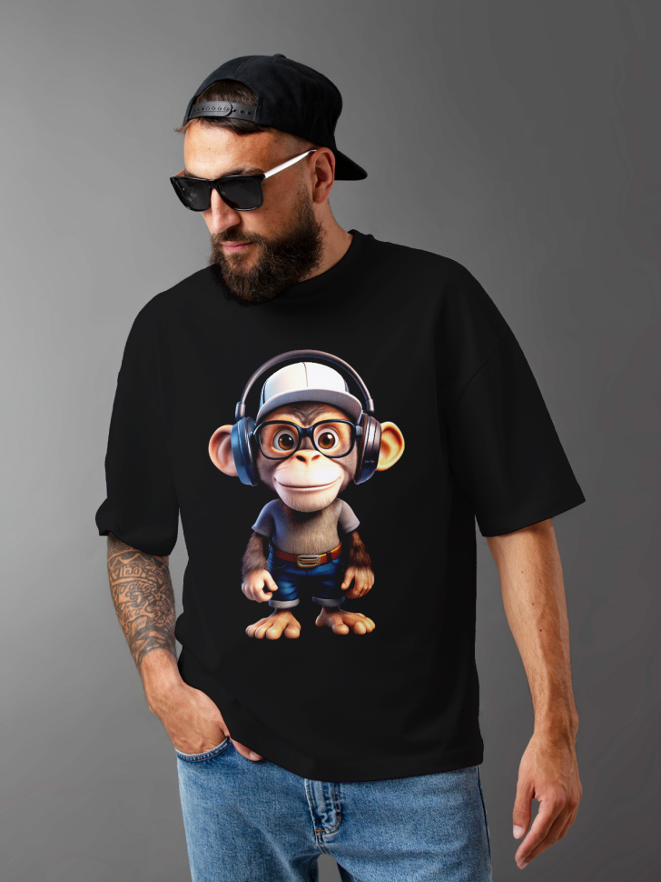 Футболка оверсайз мужская с принтом обезьяна прикольная 