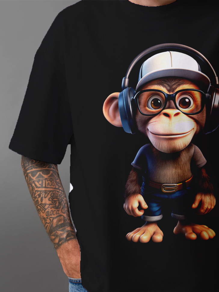 Футболка оверсайз мужская с принтом обезьяна прикольная 