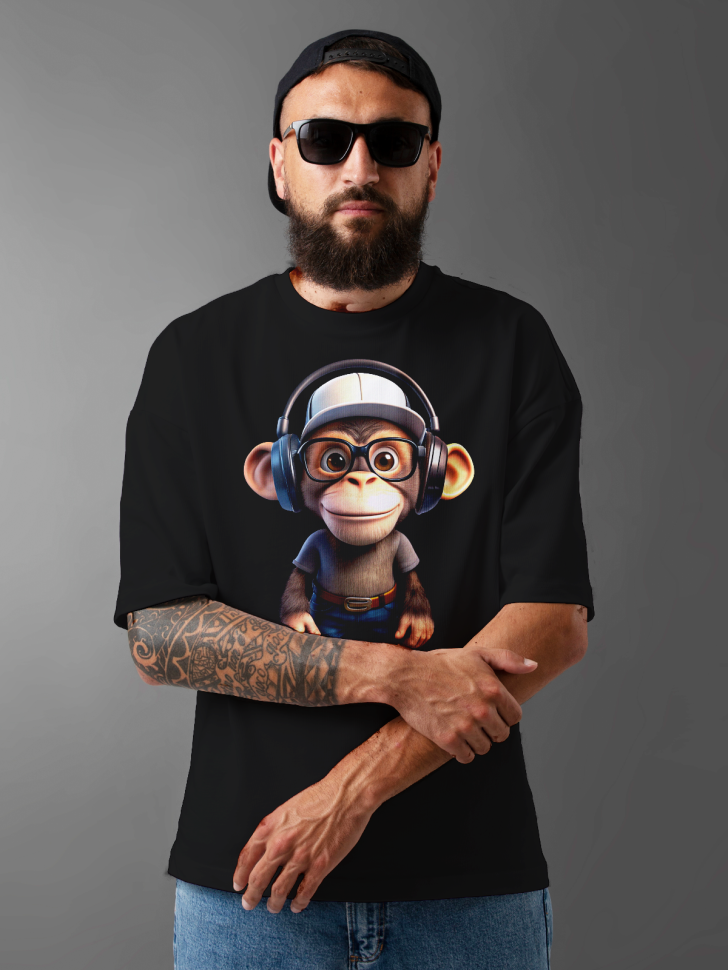 Футболка оверсайз мужская с принтом обезьяна прикольная 