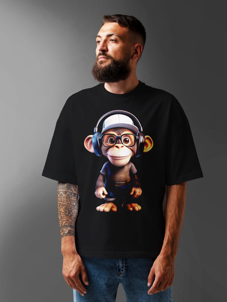 Футболка оверсайз мужская с принтом обезьяна прикольная 