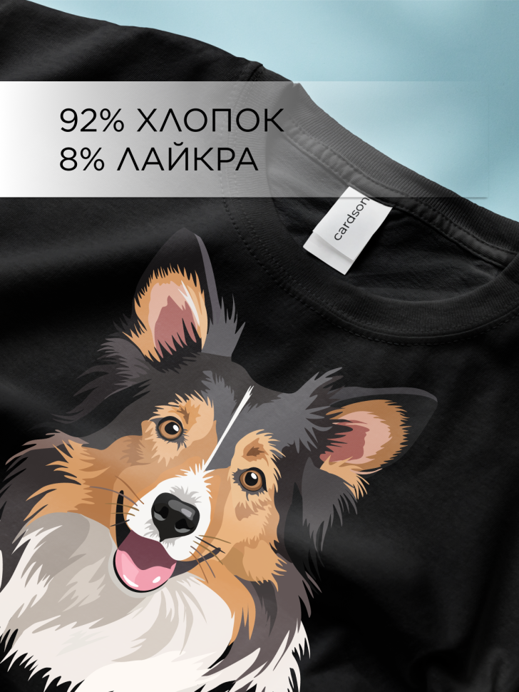 Футболка оверсайз с принтом Шелти колли черная Футболка оверсайз с принтом Шелти колли черная