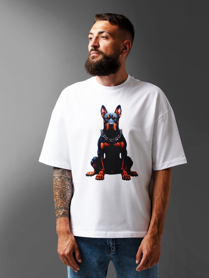 Футболка оверсайз мужская с принтом доберман Футболка оверсайз мужская с принтом доберман