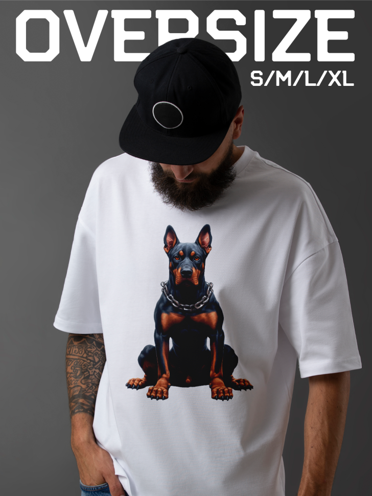 Футболка оверсайз мужская с принтом доберман Футболка оверсайз мужская с принтом доберман