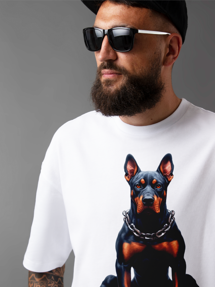 Футболка оверсайз мужская с принтом доберман Футболка оверсайз мужская с принтом доберман