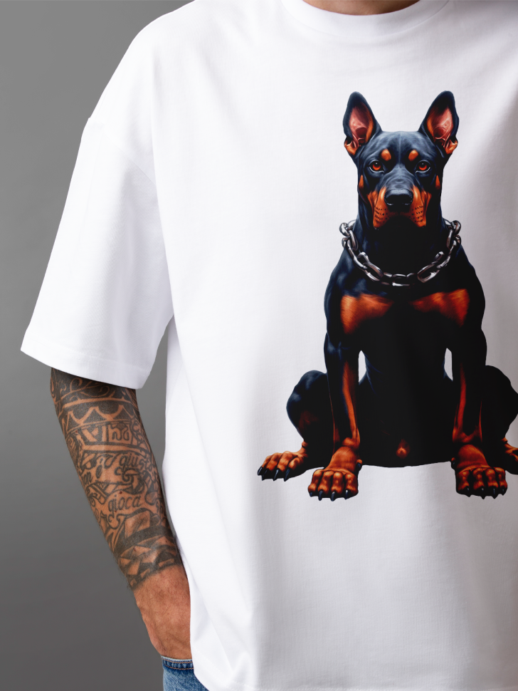 Футболка оверсайз мужская с принтом доберман Футболка оверсайз мужская с принтом доберман