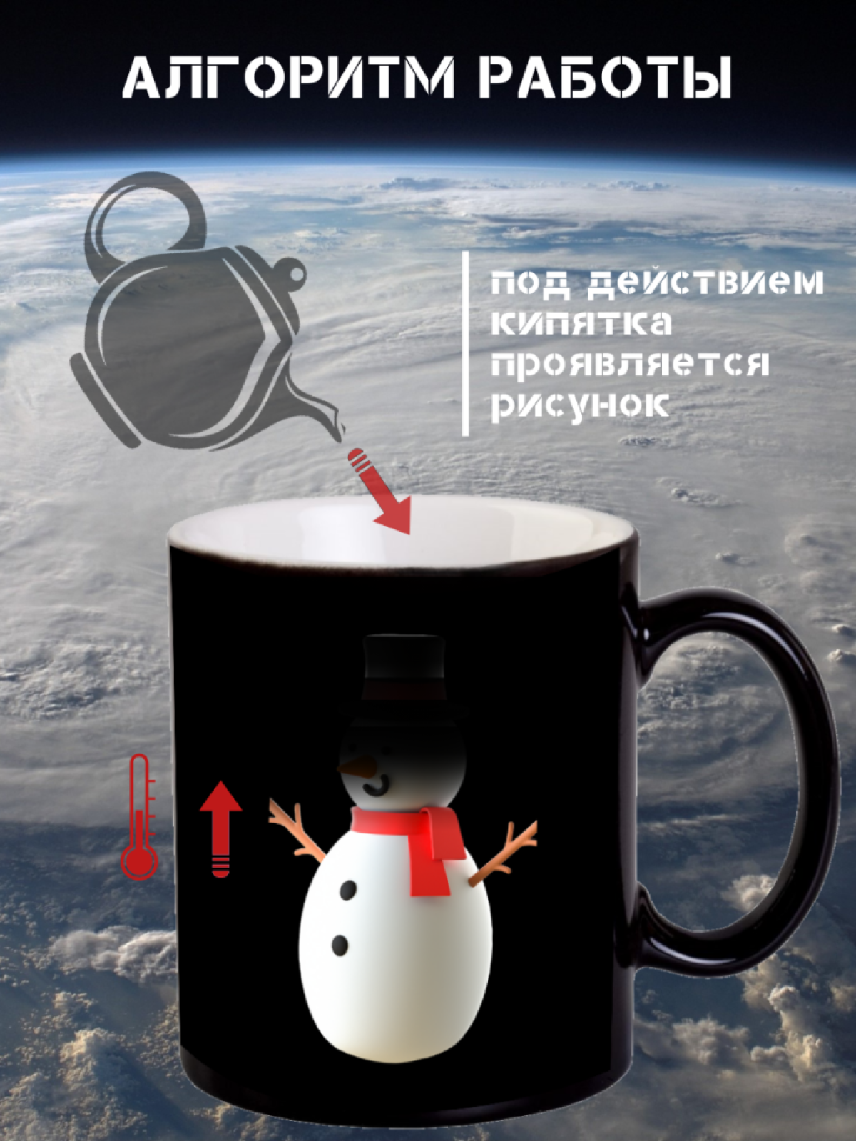 Кружка хамелеон новогодняя