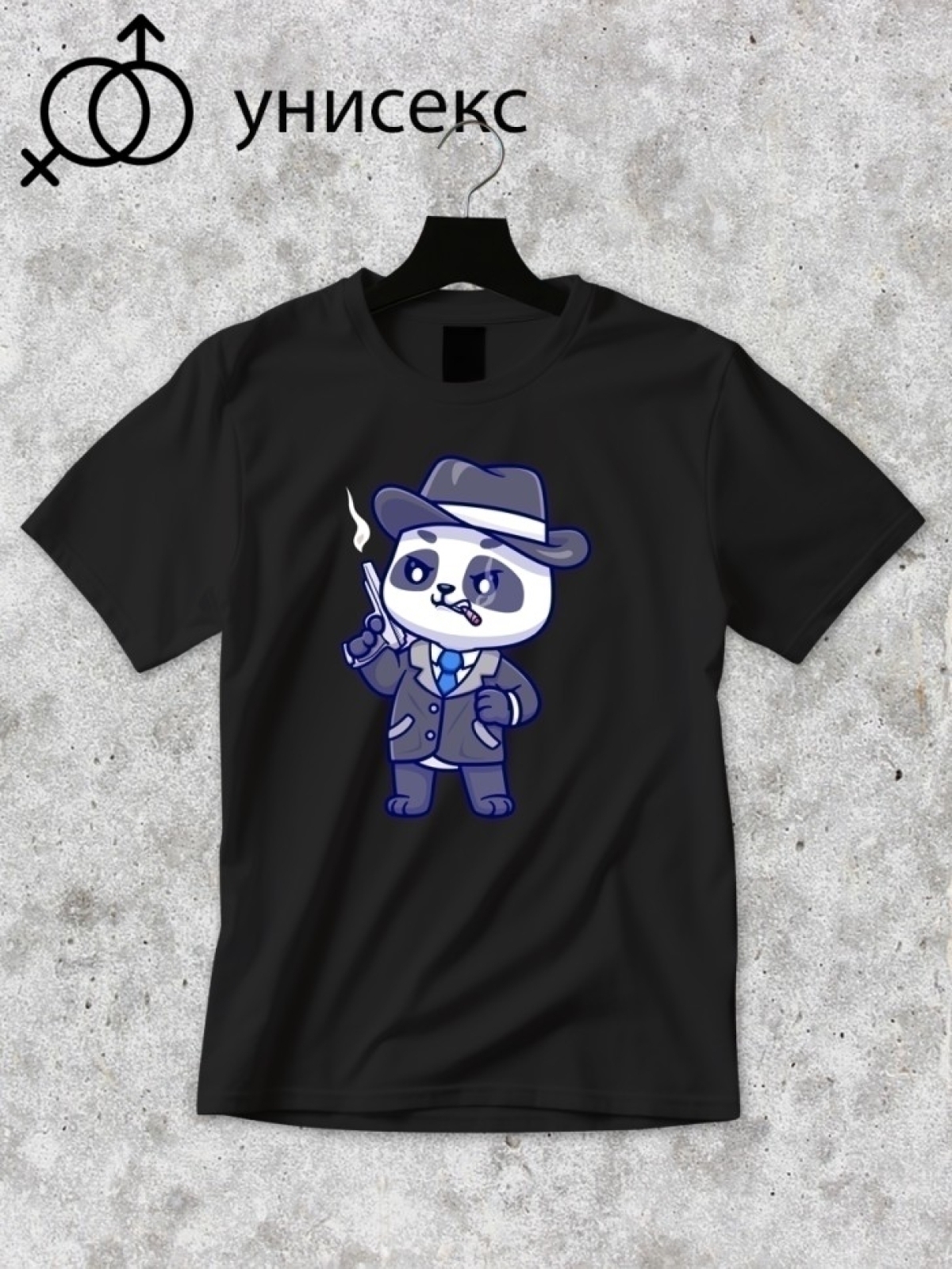 Футболка оверсайз с принтом панда с пистолетом