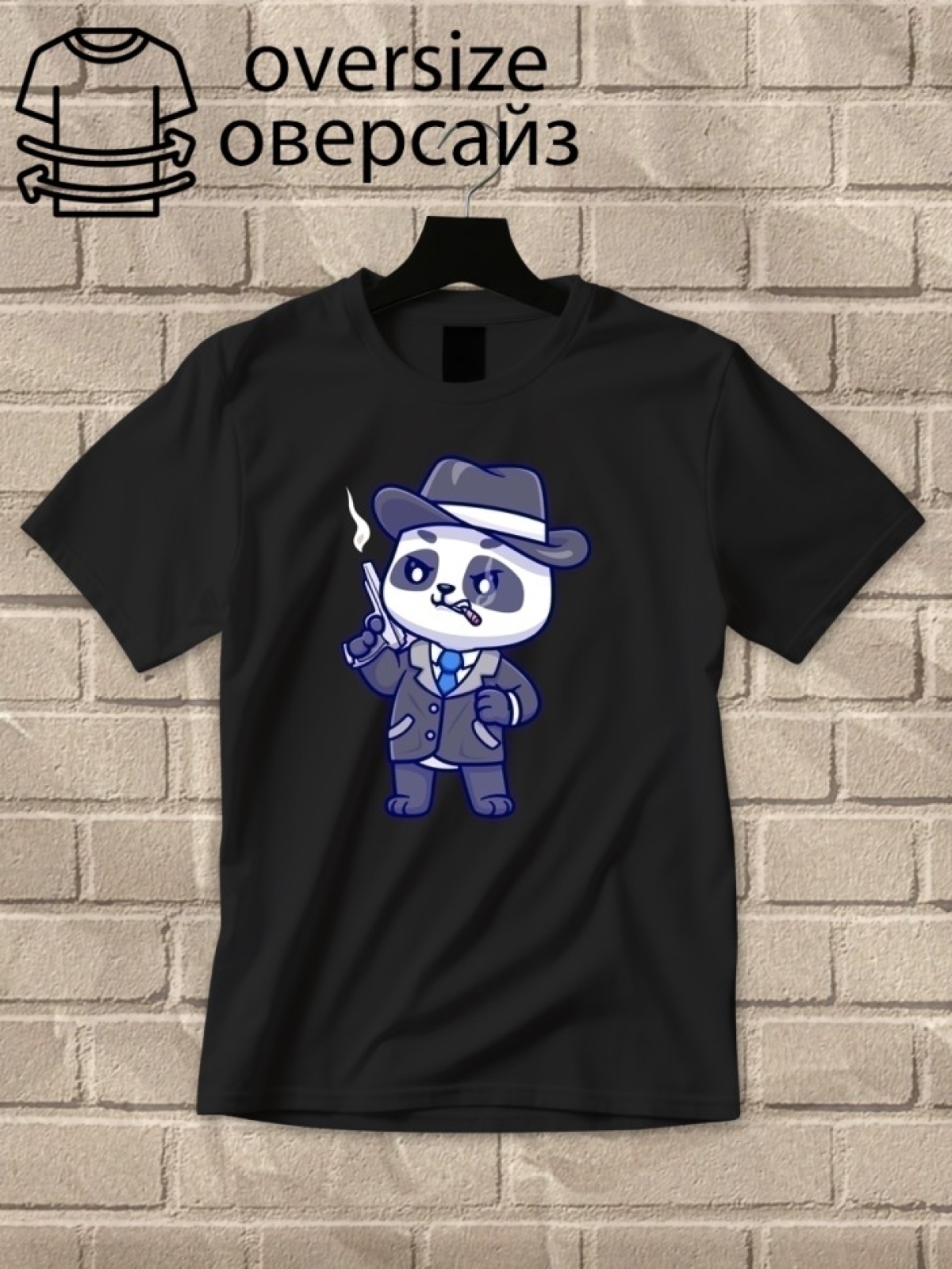 Футболка оверсайз с принтом панда с пистолетом