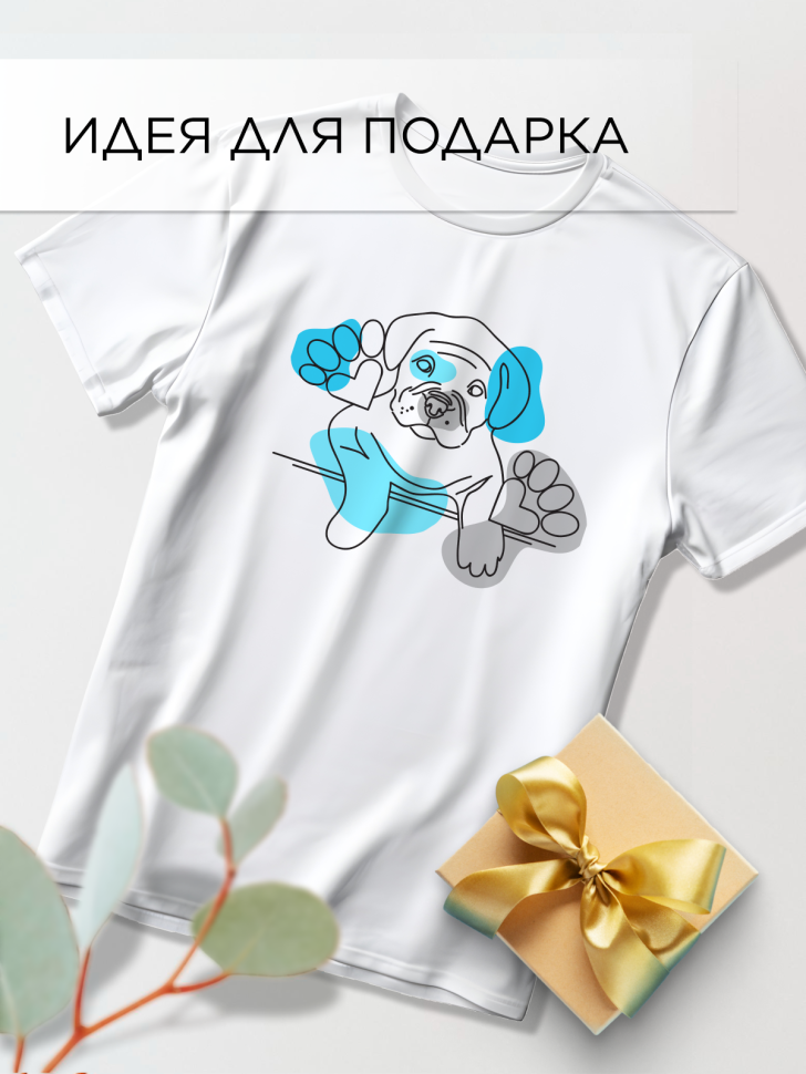 Футболка оверсайз с принтом Пес и линии белая