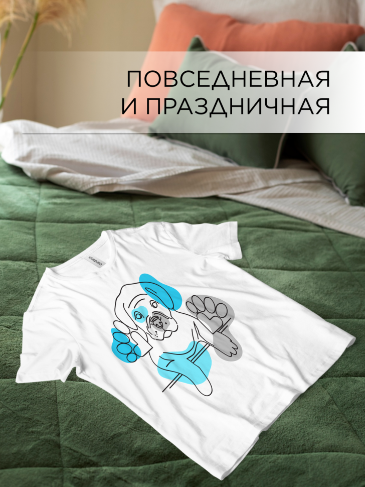 Футболка оверсайз с принтом Пес и линии белая