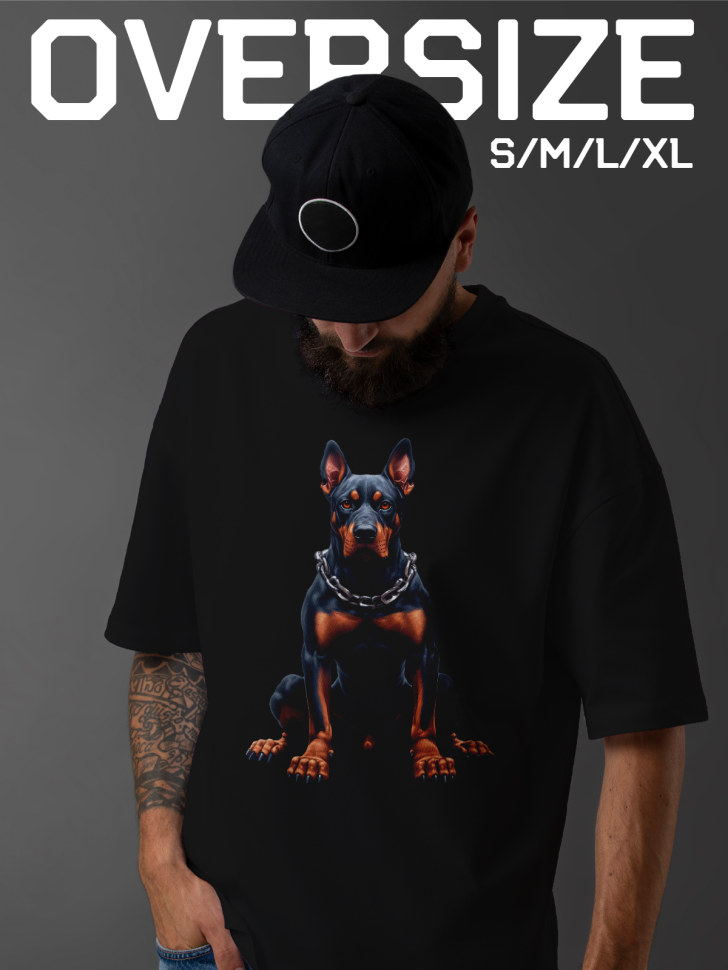 Футболка оверсайз мужская с принтом доберман Футболка оверсайз мужская с принтом доберман