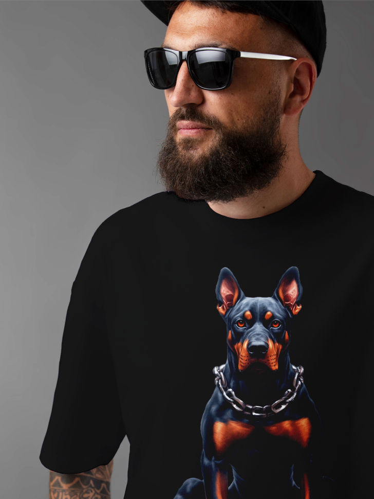 Футболка оверсайз мужская с принтом доберман 