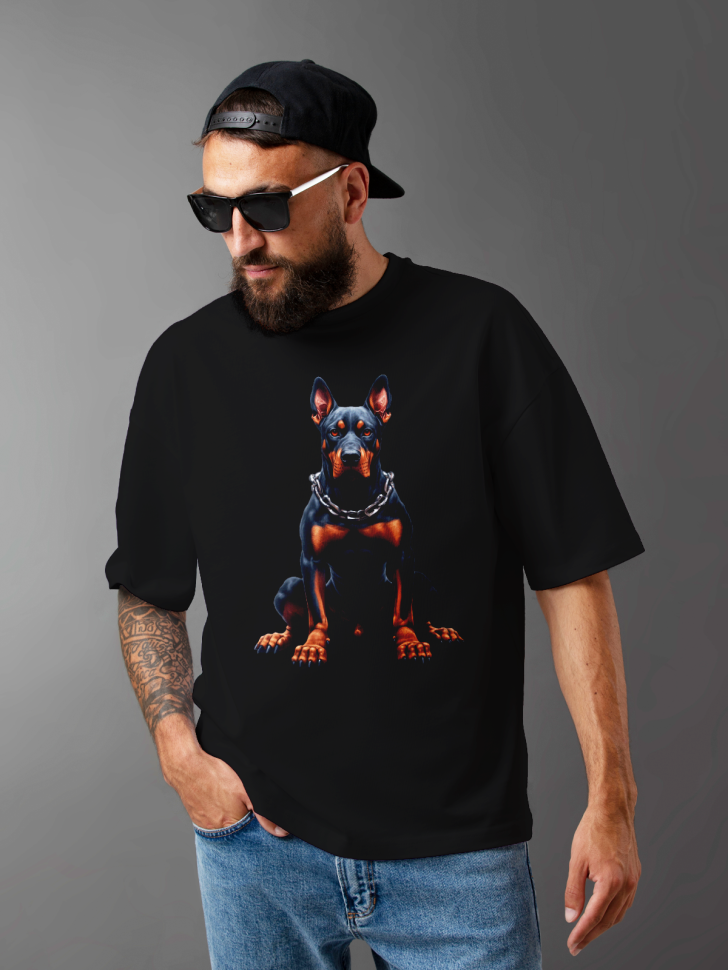 Футболка оверсайз мужская с принтом доберман 