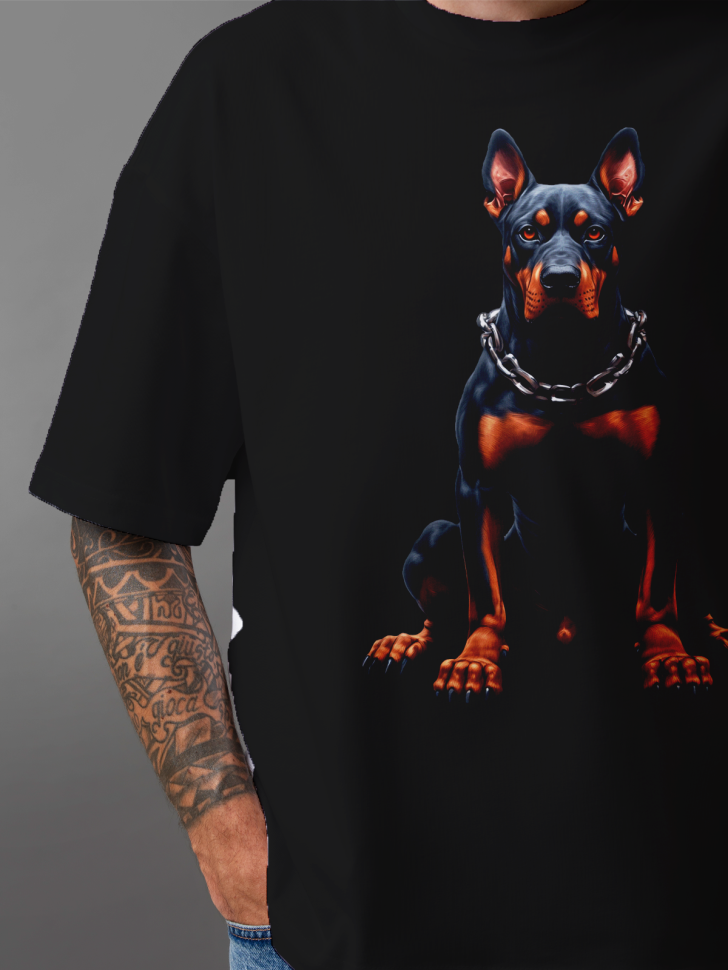 Футболка оверсайз мужская с принтом доберман 