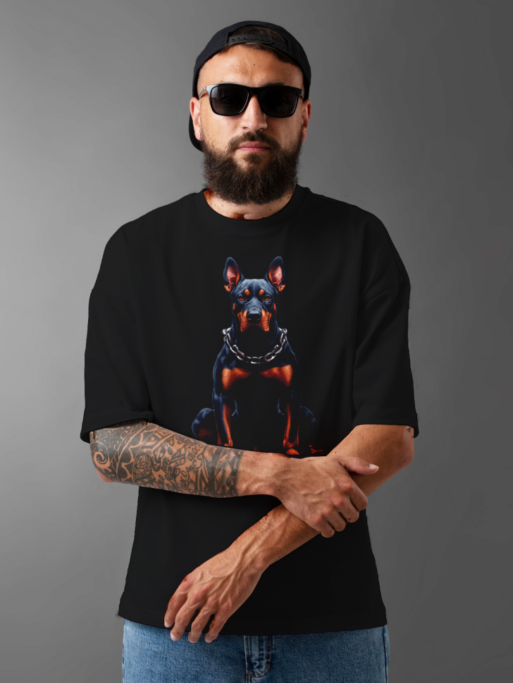 Футболка оверсайз мужская с принтом доберман 