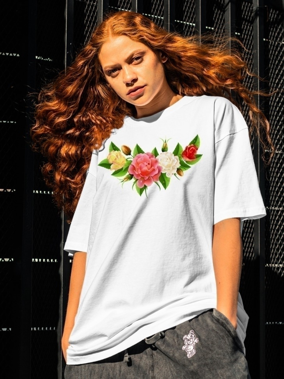 Футболка оверсайз с принтом букет цветов 3 Футболка оверсайз с принтом букет цветов 3