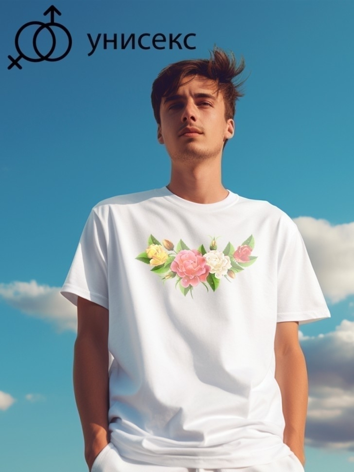 Футболка оверсайз с принтом букет цветов 3