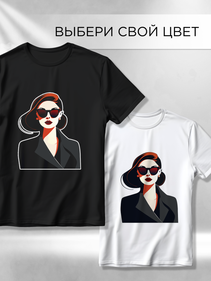 Футболка оверсайз с принтом Девушка в очках 3 белая Футболка оверсайз с принтом Девушка в очках 3 белая