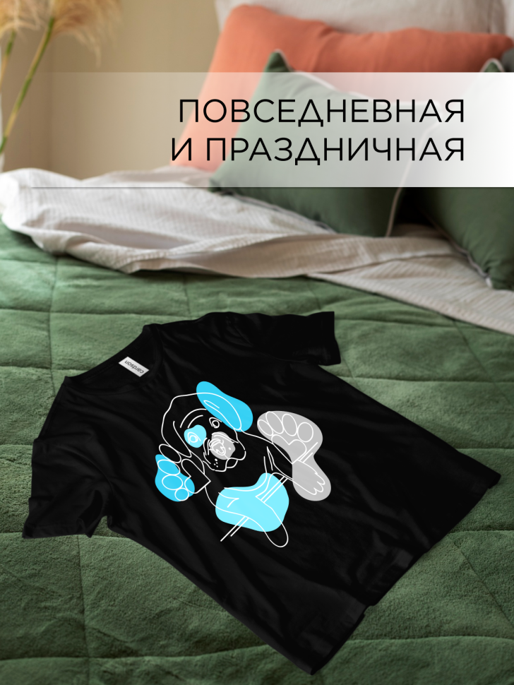 Футболка оверсайз с принтом Пес и линии черная