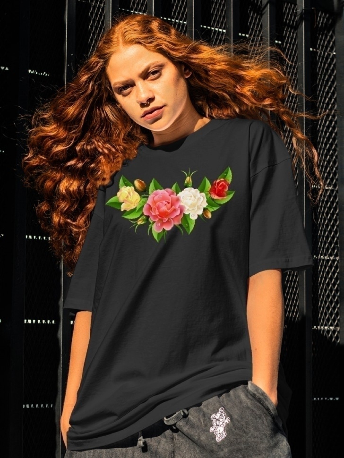 Футболка оверсайз с принтом букет цветов 3 Футболка оверсайз с принтом букет цветов 3