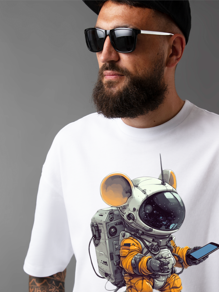 Футболка оверсайз мужская с рисунком мышь космонавт 