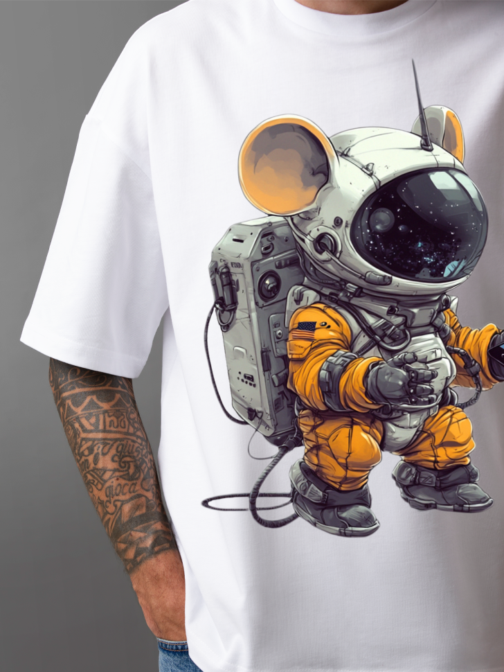 Футболка оверсайз мужская с рисунком мышь космонавт 