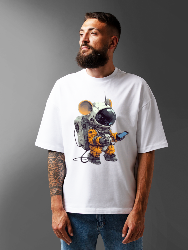 Футболка оверсайз мужская с рисунком мышь космонавт 