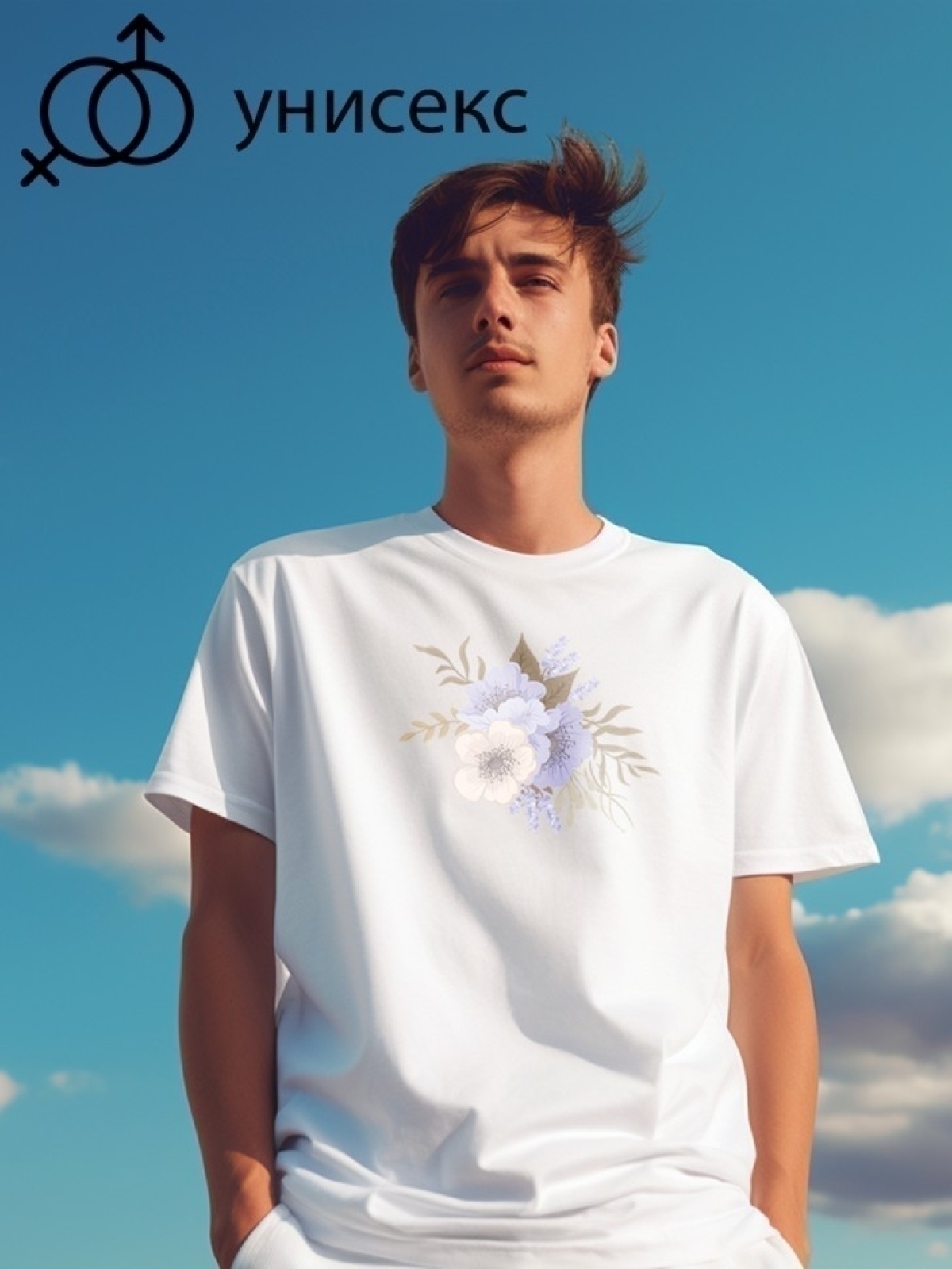 Футболка оверсайз с принтом букет цветов 4