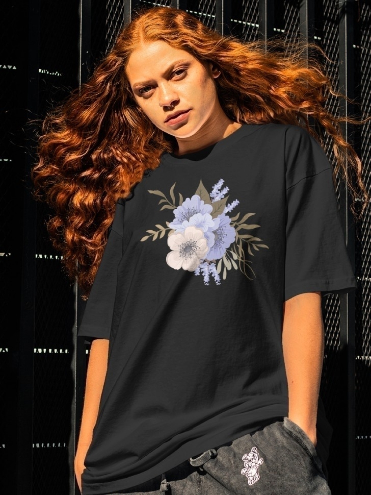 Футболка оверсайз с принтом букет цветов 4 Футболка оверсайз с принтом букет цветов 4