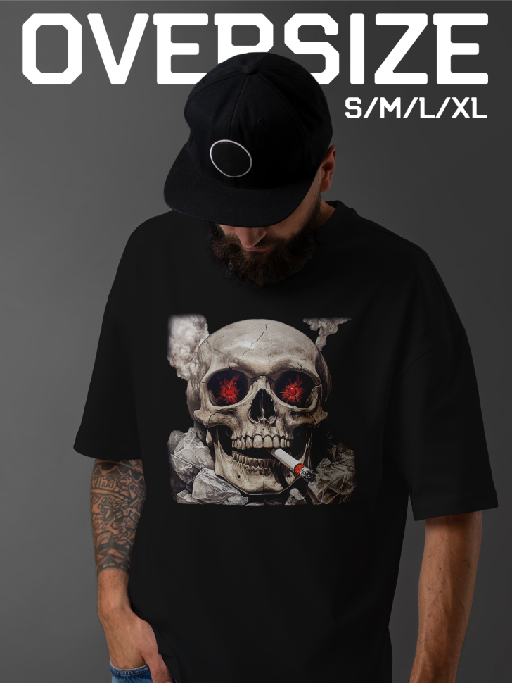 Футболка оверсайз мужская с рисунком череп 