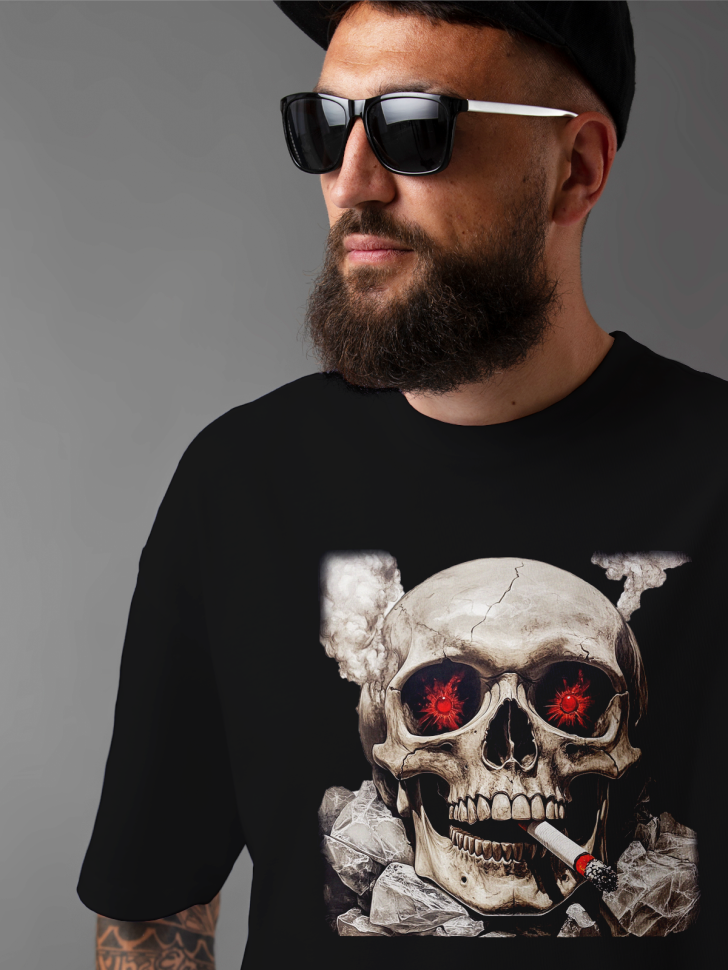 Футболка оверсайз мужская с рисунком череп 