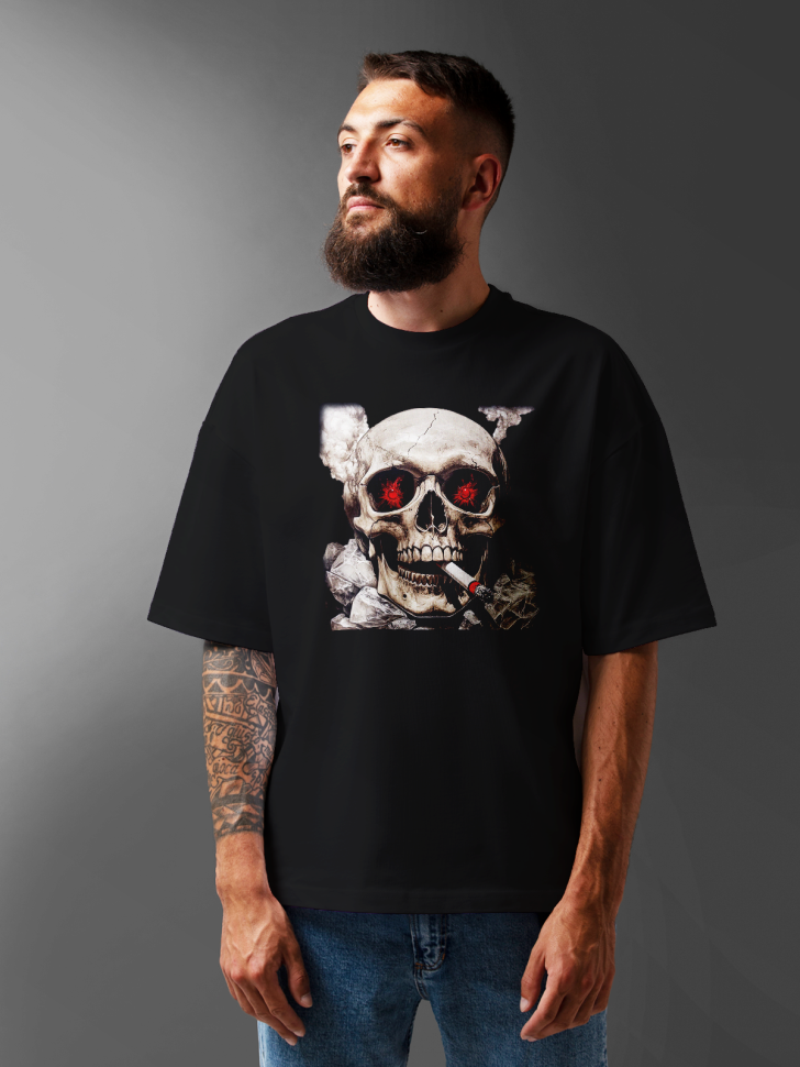 Футболка оверсайз мужская с рисунком череп 