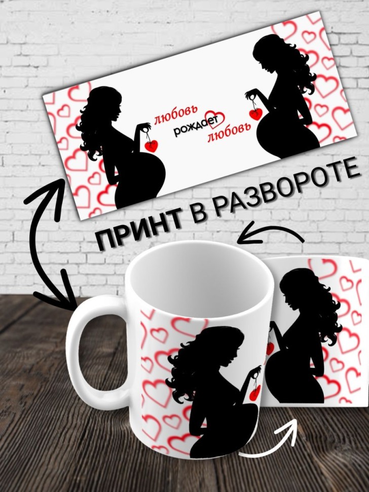 Кружка в подарок с принтом будущей маме с надписью любовь