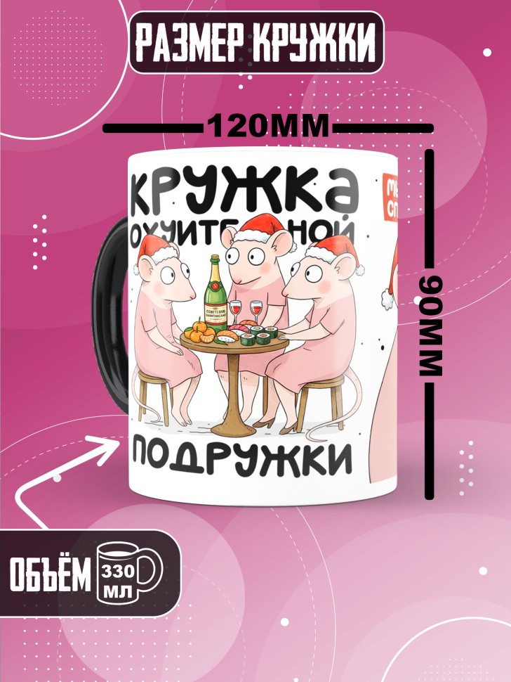 Кружка хамелеон с прикольным принтом на новый год подруге 