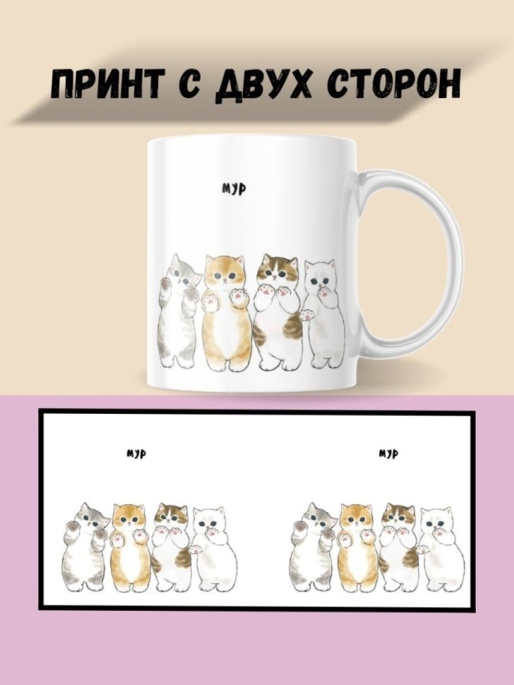 Кружка с принтом с котиком, мем для кофе/чая, в подарок