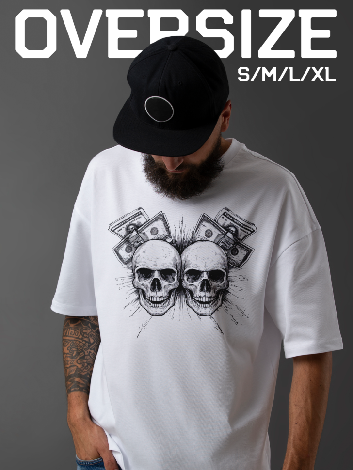 Футболка оверсайз мужская с черепами 