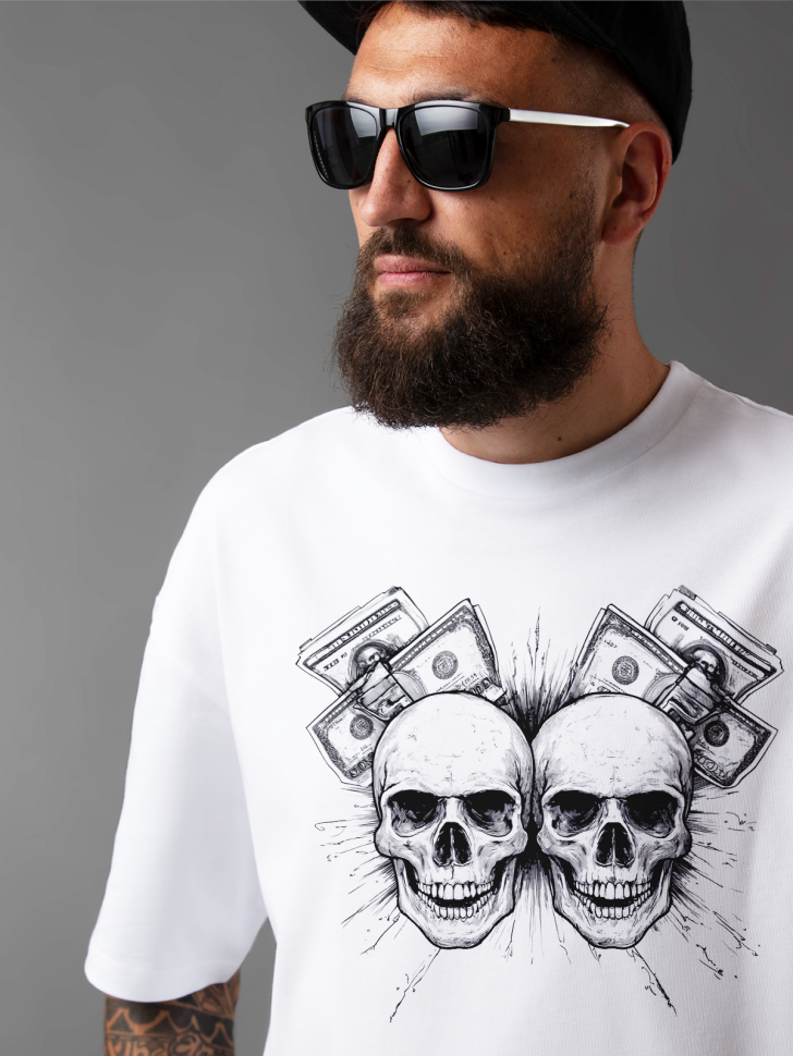 Футболка оверсайз мужская с черепами 