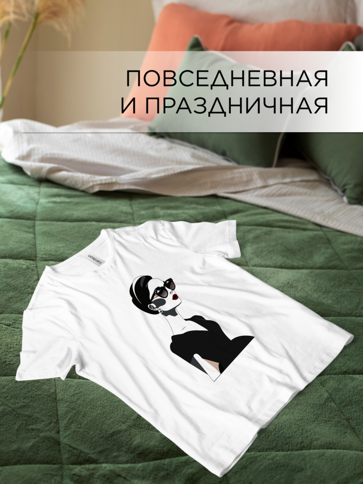 Футболка оверсайз с принтом Девушка в очках 5 белая