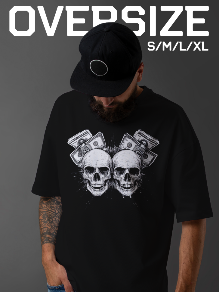 Футболка оверсайз мужская с черепами 
