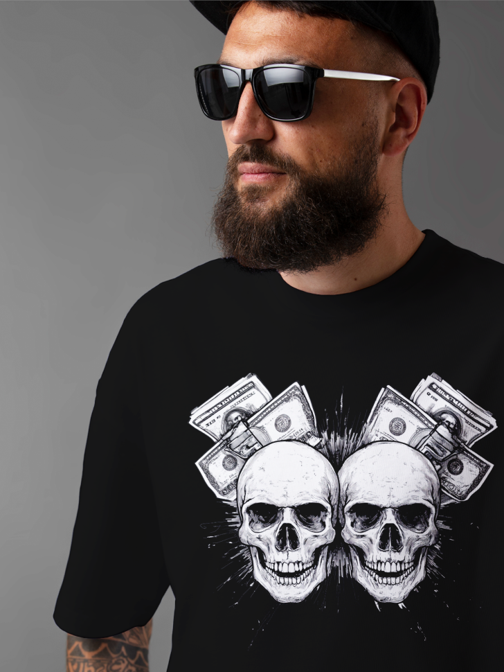 Футболка оверсайз мужская с черепами Футболка оверсайз мужская с черепами