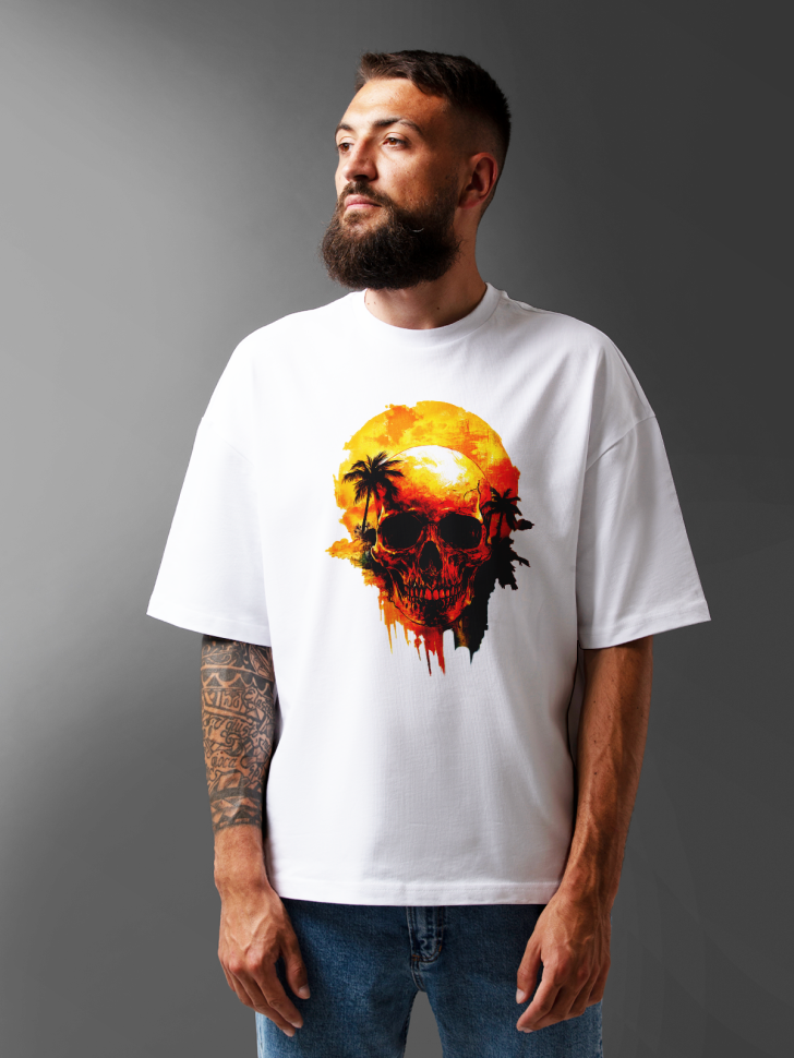 Футболка оверсайз мужская с рисунком череп пальмы 
