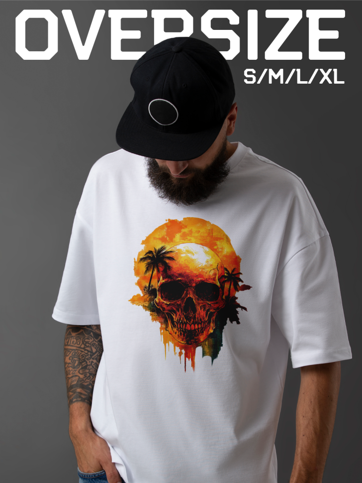 Футболка оверсайз мужская с рисунком череп пальмы 