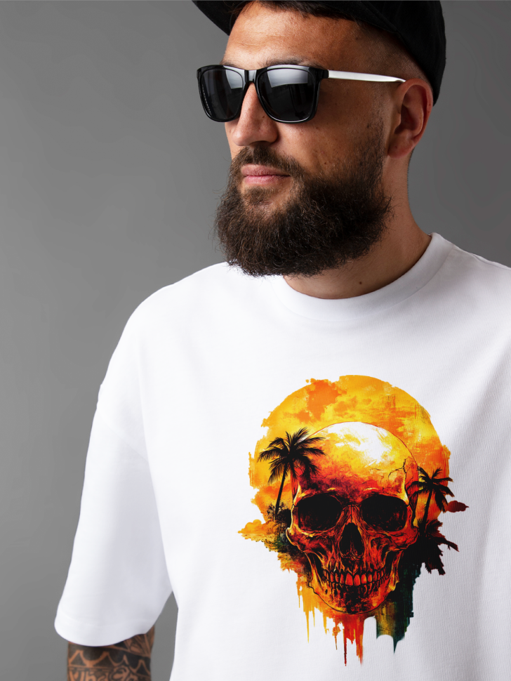 Футболка оверсайз мужская с рисунком череп пальмы 