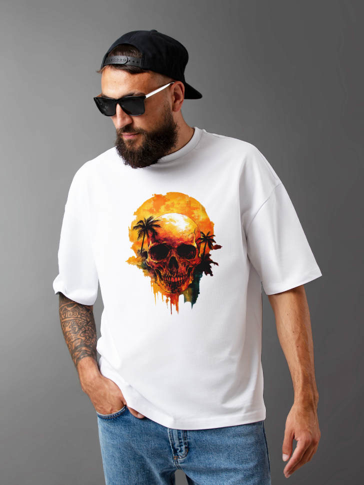 Футболка оверсайз мужская с рисунком череп пальмы 