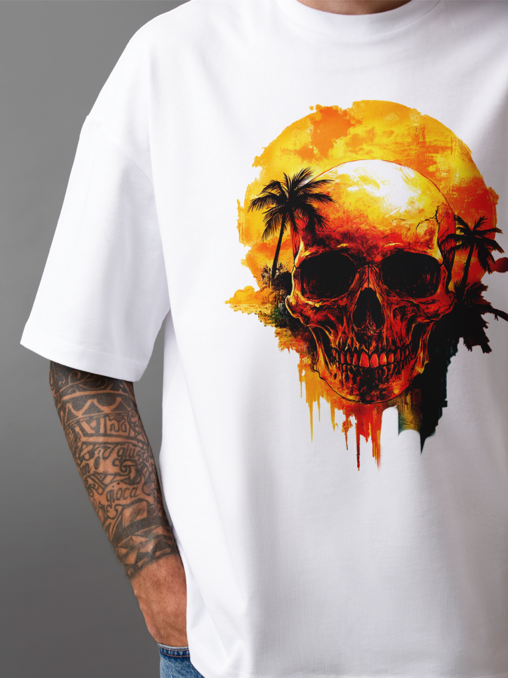 Футболка оверсайз мужская с рисунком череп пальмы 