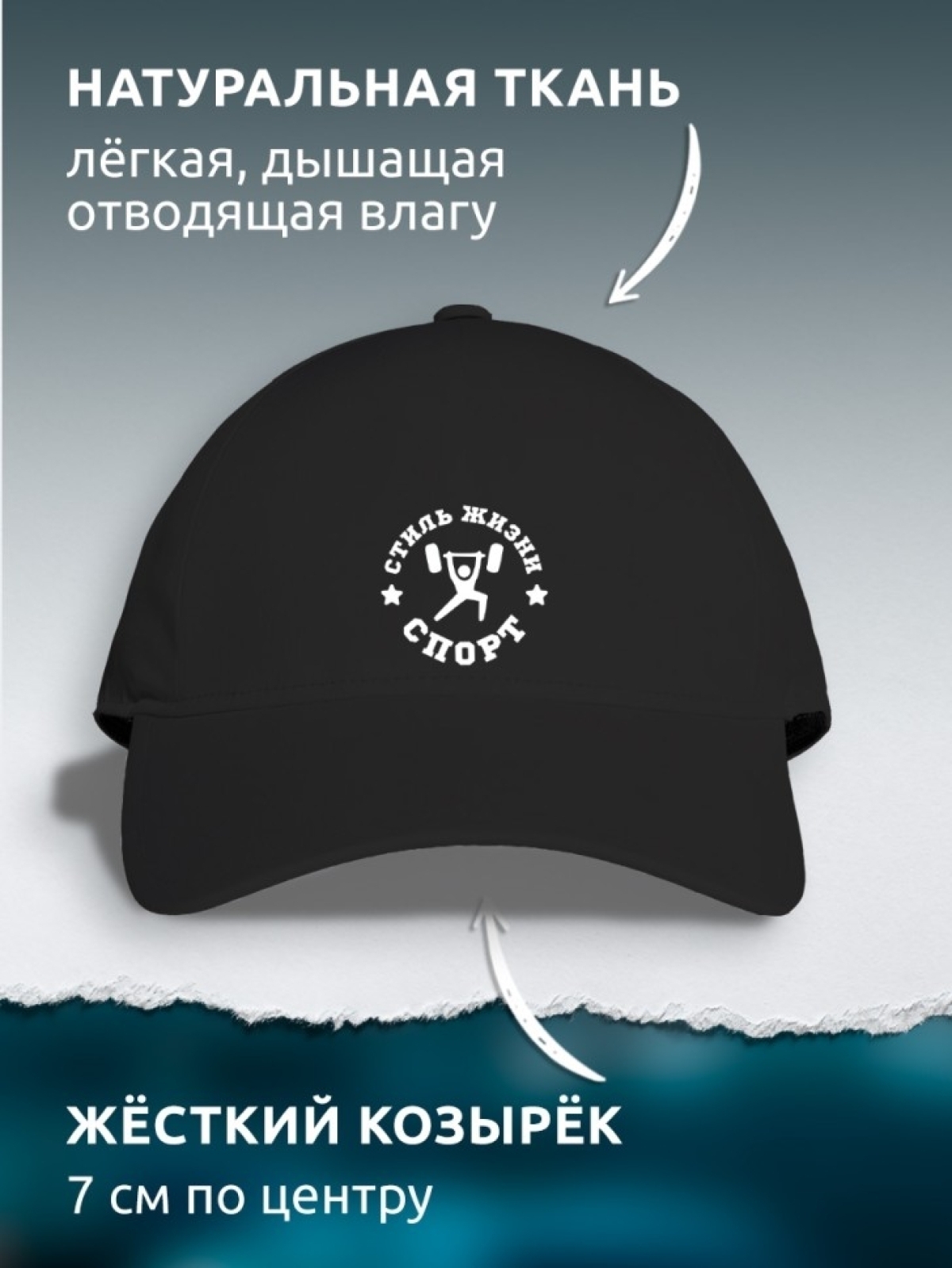 Бейсболка кепка чёрная с принтом Спорт — тяжёлая атлетика Бейсболка кепка чёрная с принтом Спорт — тяжёлая атлетика