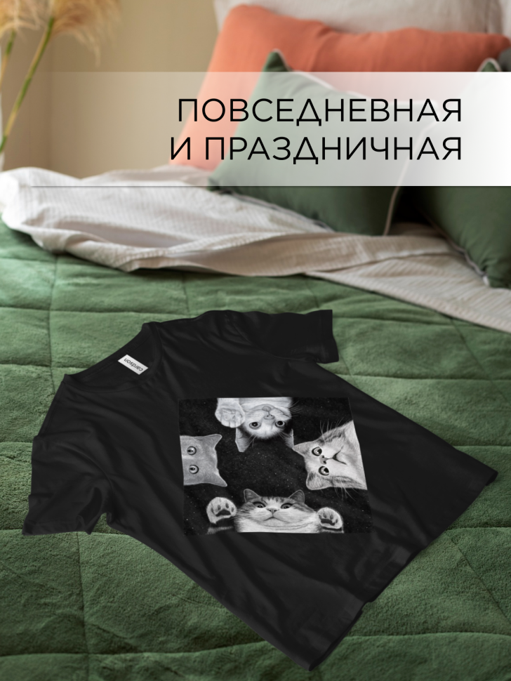 Футболка оверсайз универсальная с принтом 4 кота