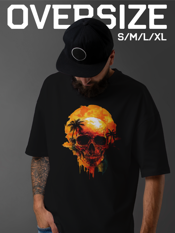 Футболка оверсайз мужская с рисунком череп пальмы 