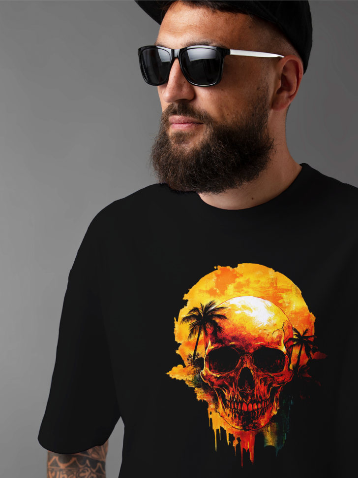 Футболка оверсайз мужская с рисунком череп пальмы Футболка оверсайз мужская с рисунком череп пальмы