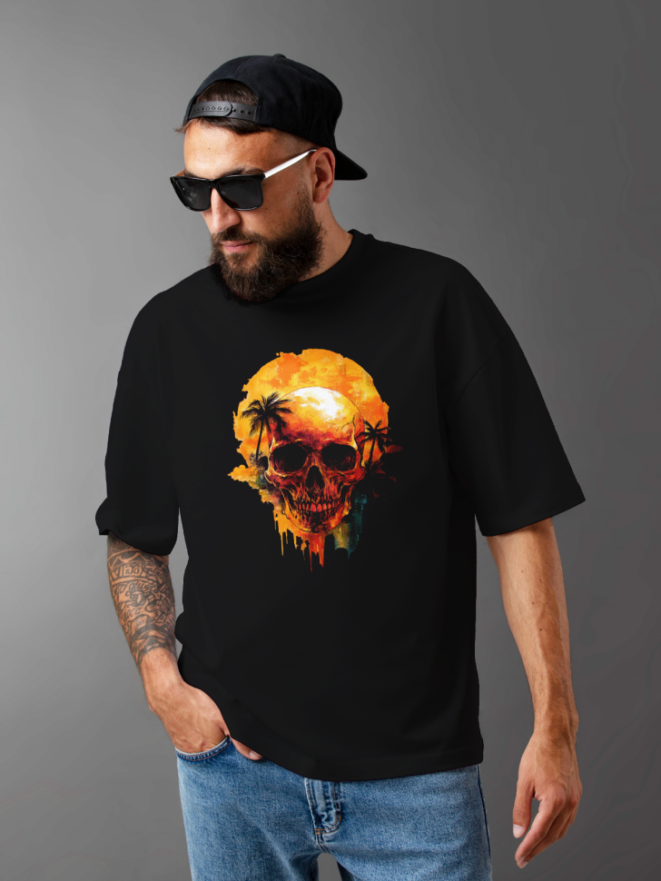 Футболка оверсайз мужская с рисунком череп пальмы Футболка оверсайз мужская с рисунком череп пальмы